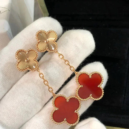 [Basjewels]CLOVER 2 MOTIF  LASER CARNELIAN EARRINGS