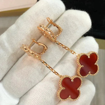 [Basjewels]CLOVER 2 MOTIF  LASER CARNELIAN EARRINGS