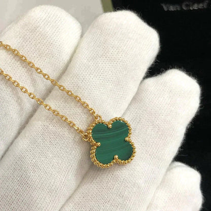 [Basjewels]CLOVER 15MM MALACHITE SINGLE FLOWER  NECKLACE