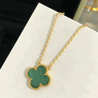 [Basjewels]CLOVER 15MM MALACHITE SINGLE FLOWER  NECKLACE