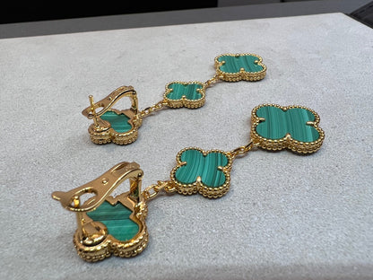 [Basjewels]CLOVER MALACHITE 3 MOTIFS GOLD