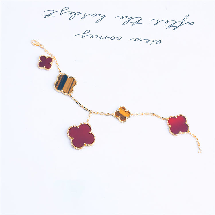 [Basjewels]CLOVER BRACELET 5 MOTIFS CARNELIAN TIGER EYE