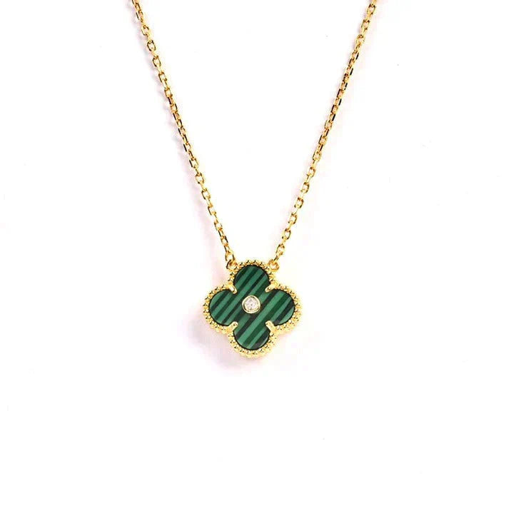 [Basjewels]CLOVER 15MM DIAMOND TURQUOISE NECKLACE