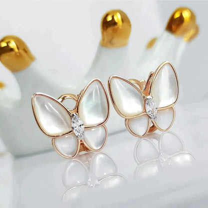 [Basjewels]BUTTERFLY MOP DIAMOND EARRINGS