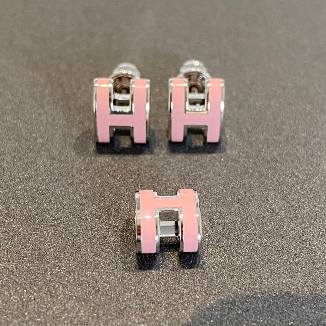 [Basjewels]MINI POP H SILVER EARRINGS PINK