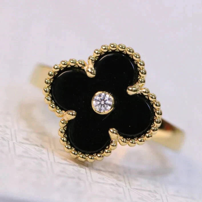 [Basjewels]CLOVER ONYX RING GOLD DIAMOND