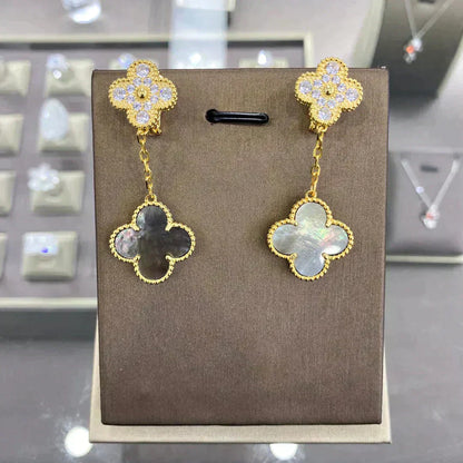 [Basjewels]CLOVER 2 MOTIFS DIAMOND EARRINGS