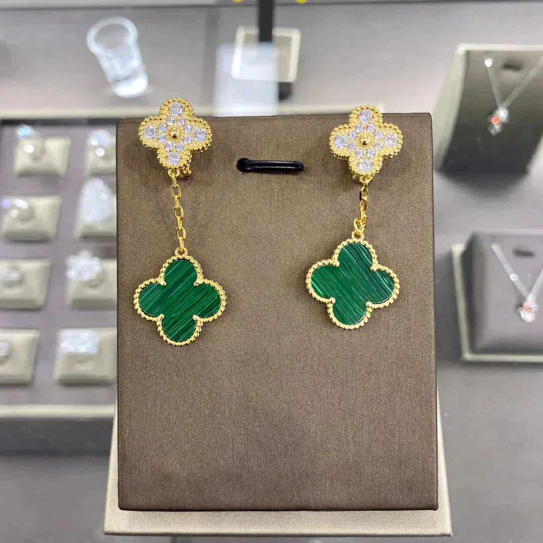 [Basjewels]CLOVER 2 MOTIFS DIAMOND EARRINGS