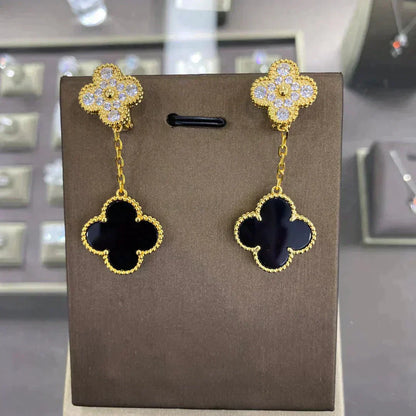 [Basjewels]CLOVER 2 MOTIFS DIAMOND EARRINGS