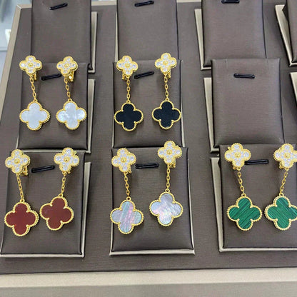 [Basjewels]CLOVER 2 MOTIFS DIAMOND EARRINGS