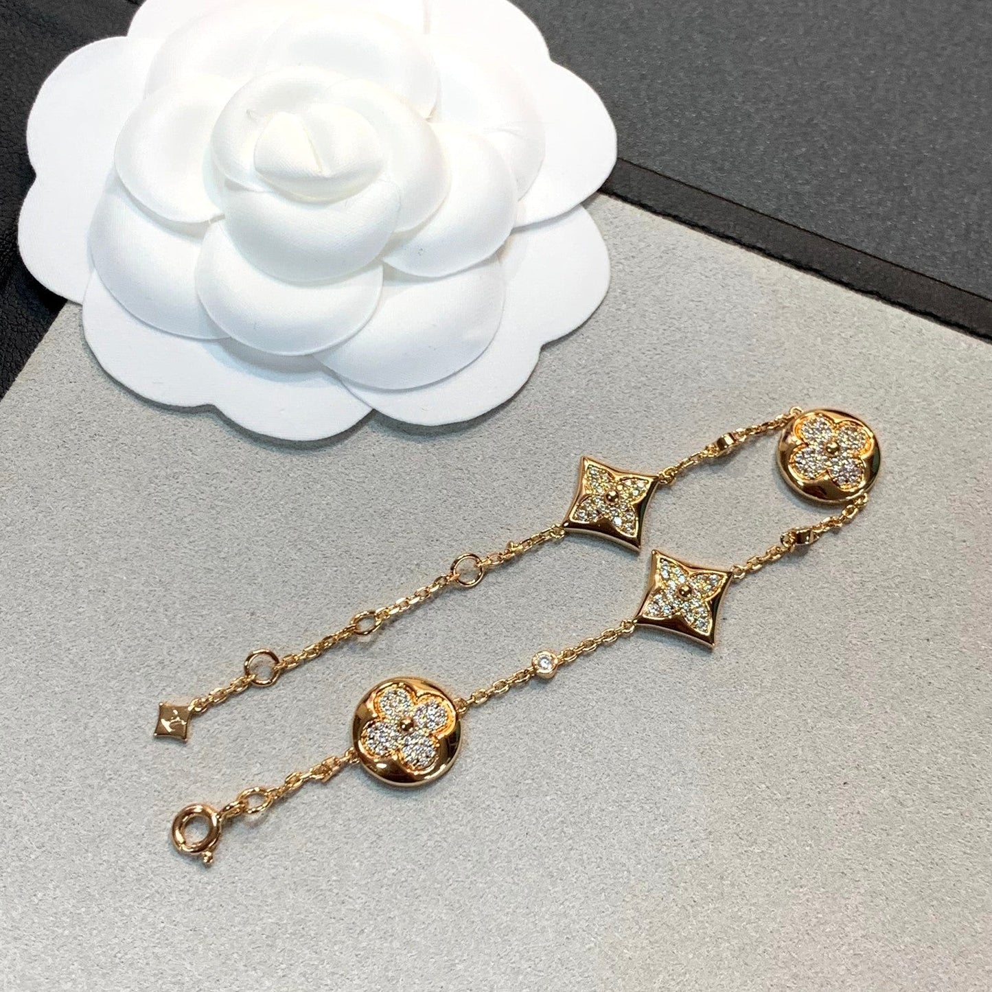 [baslovejewels]STAR AND SUN 4 MOTIFS GOLD DIAMONDS BRACELET