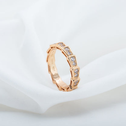 [Basjewels]SERPENTI RING PINK GOLD DIAMOND PAVED 3MM