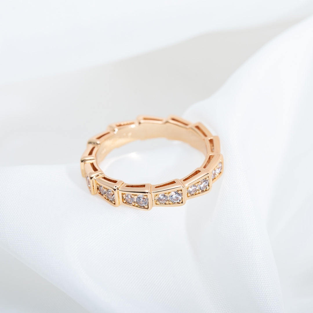 [Basjewels]SERPENTI RING PINK GOLD DIAMOND PAVED 3MM