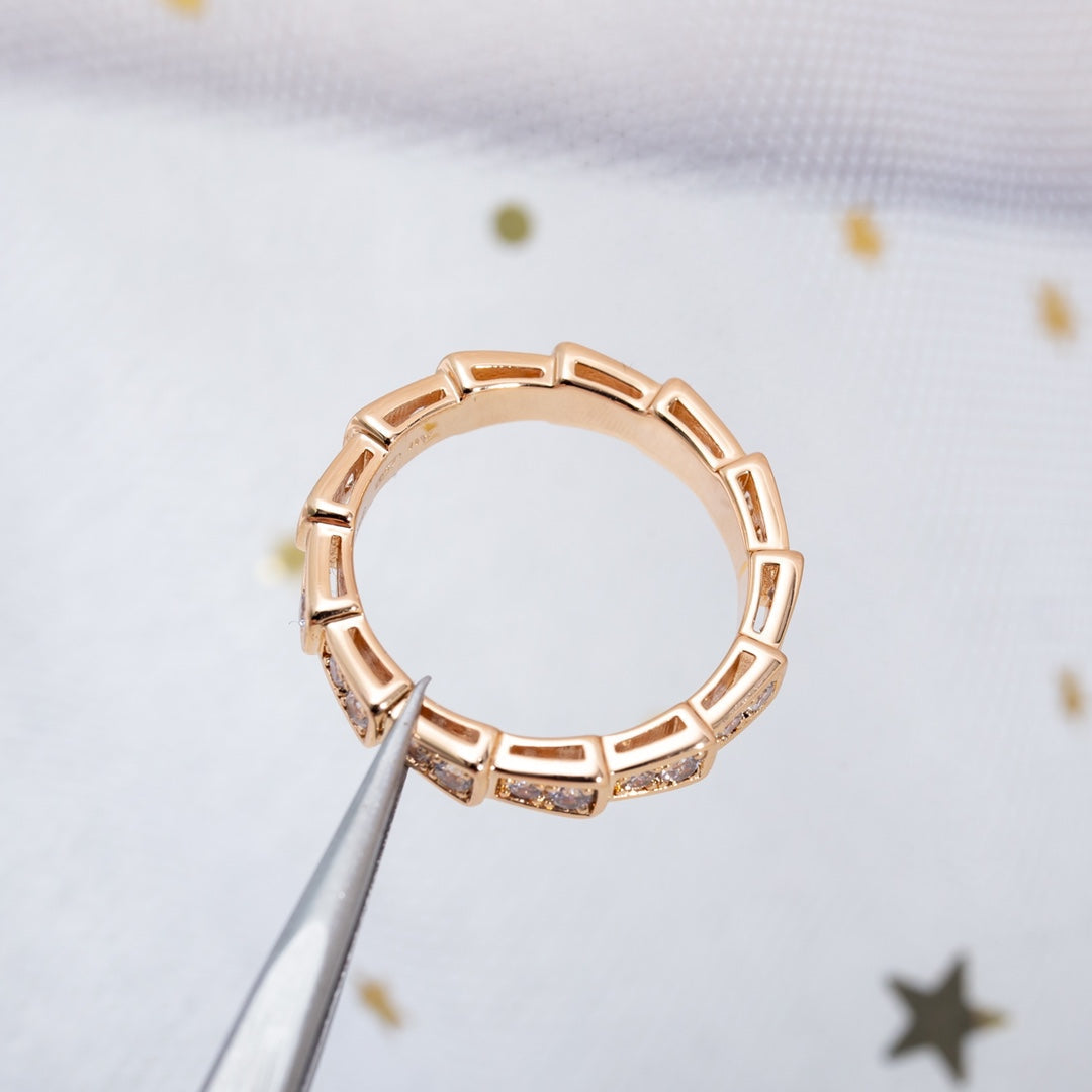 [Basjewels]SERPENTI RING PINK GOLD DIAMOND PAVED 3MM