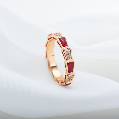 [Basjewels]SERPENTI RING PINK GOLD CARNELIAN DIAMOND 3MM