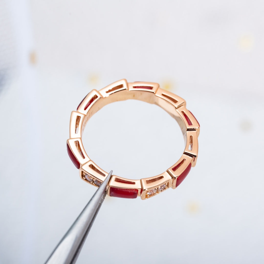 [Basjewels]SERPENTI RING PINK GOLD CARNELIAN DIAMOND 3MM