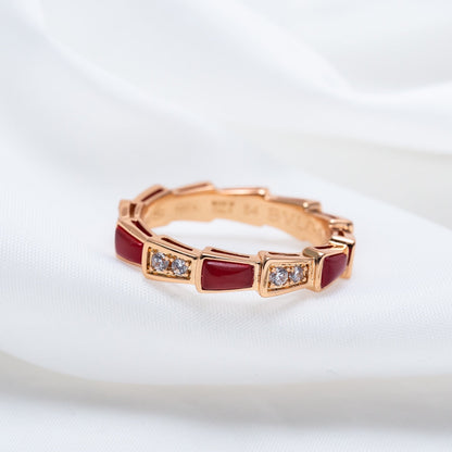 [Basjewels]SERPENTI RING PINK GOLD CARNELIAN DIAMOND 3MM