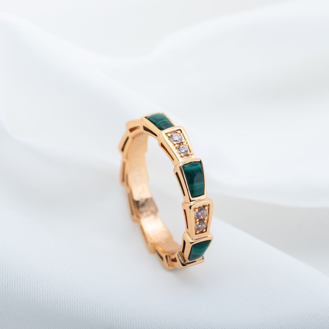 [Basjewels]SERPENTI RING PINK GOLD MALACHITE DIAMOND 3MM