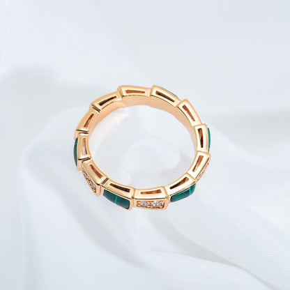 [Basjewels]SERPENTI RING PINK GOLD MALACHITE DIAMOND 3MM