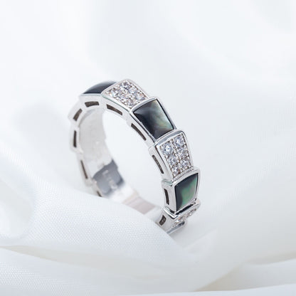 [Basjewels]SERPENTI RING SILVER DIAMOND BLACK MOP 4MM