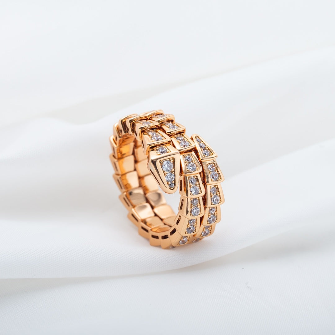 [Basjewels]SERPENTI RING PINK GOLD DIAMOND DOUBLE ROW