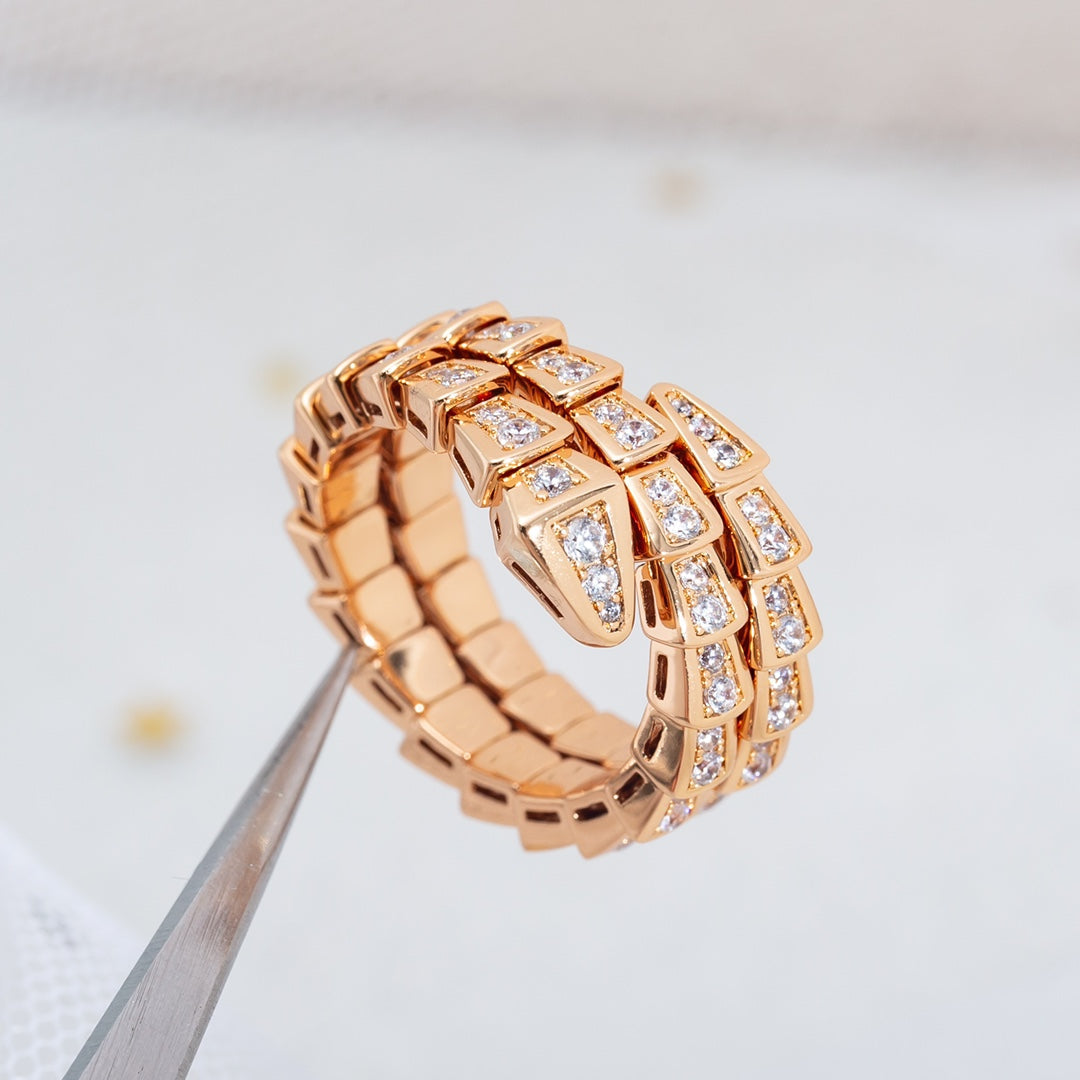 [Basjewels]SERPENTI RING PINK GOLD DIAMOND DOUBLE ROW