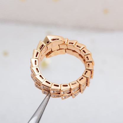 [Basjewels]SERPENTI RING PINK GOLD DIAMOND DOUBLE ROW