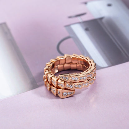 [Basjewels]SERPENTI RING PINK GOLD DIAMOND DOUBLE ROW