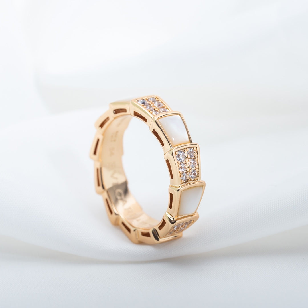 [Basjewels]SERPENTI RING PINK GOLD MOP DIAMOND PAVED 4MM