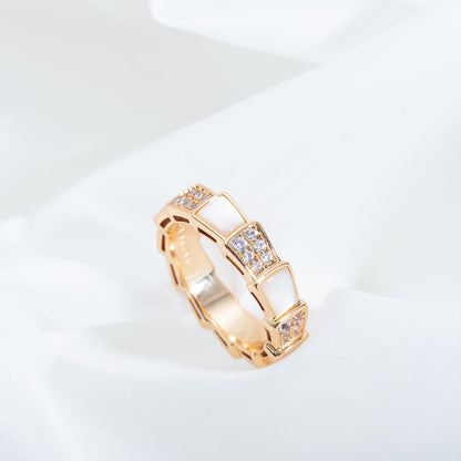 [Basjewels]SERPENTI RING PINK GOLD MOP DIAMOND PAVED 4MM