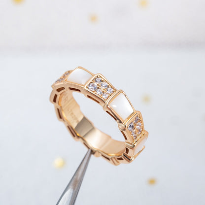 [Basjewels]SERPENTI RING PINK GOLD MOP DIAMOND PAVED 4MM