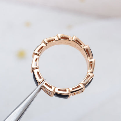 [Basjewels]SERPENTI RING PINK GOLD BLACK MOP DIAMOND PAVED 4MM