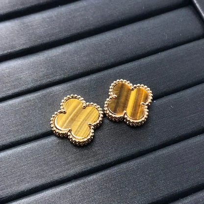 [Basjewels]CLOVER MEDIUM 1 MOTIFS TIGER EYE EARRINGS