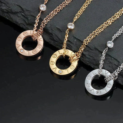 [Basjewels]LOVE NECKLACE 16MM 2 DIAMONDS