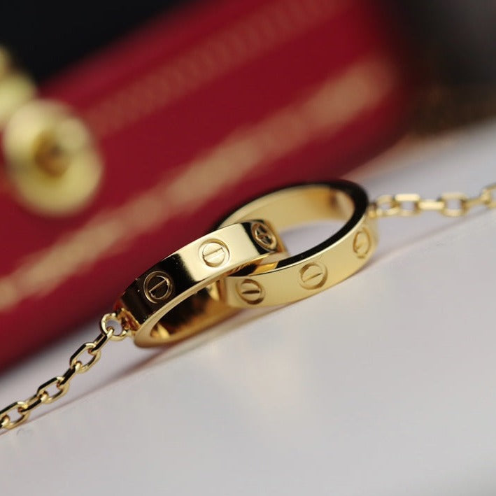 [Basjewels]LOVE NECKLACE DOUBLE RING GOLD