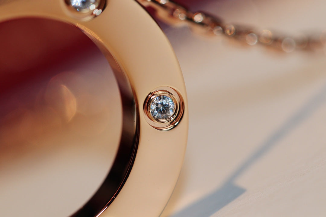[baslovejewels]LOVE NECKLACE 16MM 6 DIAMONDS PINK GOLD