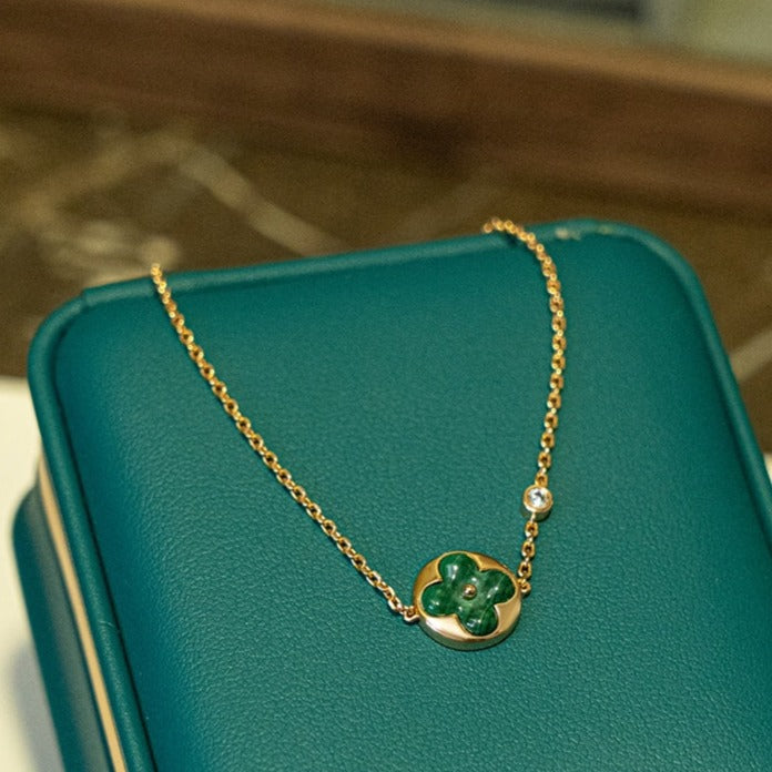 [baslovejewels]SUN MALACHITE 1 DIAMOND PINK GOLD BRACELET