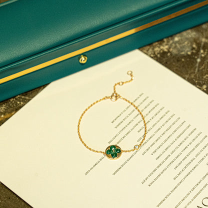 [Basjewels]SUN MALACHITE 1 DIAMOND PINK GOLD BRACELET