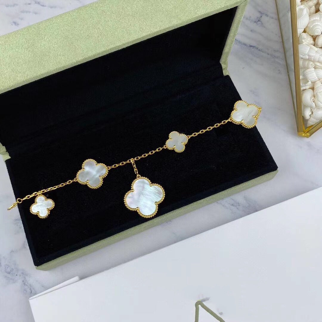 [Basjewels]MAGIC CLOVER MOP GOLD BRACELET 5 MOTIFS