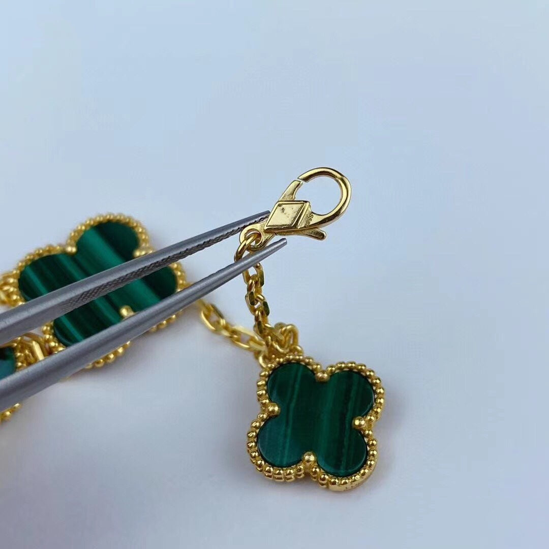 [Basjewels]MAGIC CLOVER MALACHITE GOLD BRACELET 5 MOTIFS