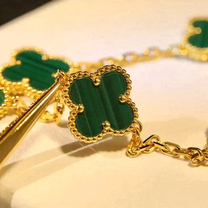 [Basjewels]CLOVER 5 MOTIFS MALACHITE BRACELET