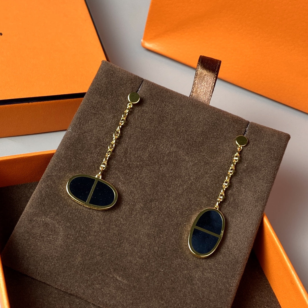 [Basjewels]CHAINE VERSO BLACK CERAMIC EARRINGS