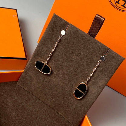 [Basjewels]CHAINE VERSO BLACK CERAMIC EARRINGS