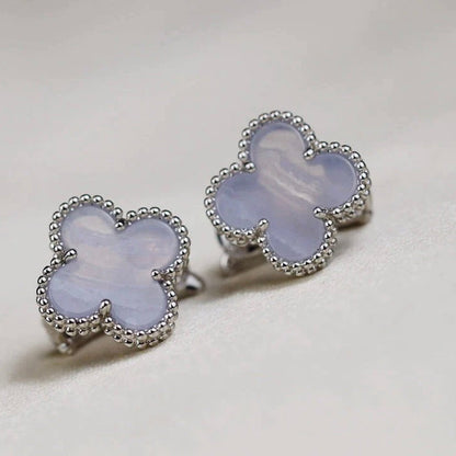 [Basjewels]CLOVER MEDIUM 1 MOTIFS  WHITE MOP EARRINGS SILVER