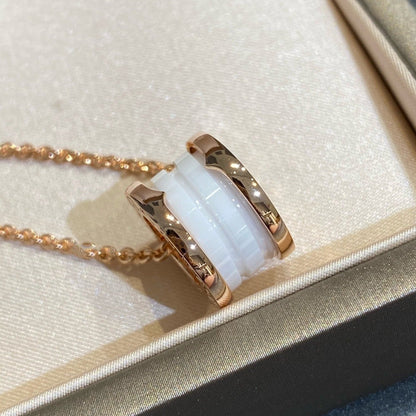 [Basjewels]ZERO 1 WHITE CERAMIC PINK GOLD NECKLACE