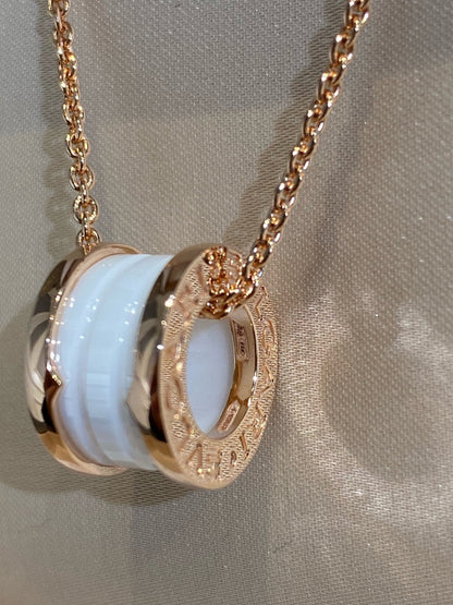 [Basjewels]ZERO 1 WHITE CERAMIC PINK GOLD NECKLACE