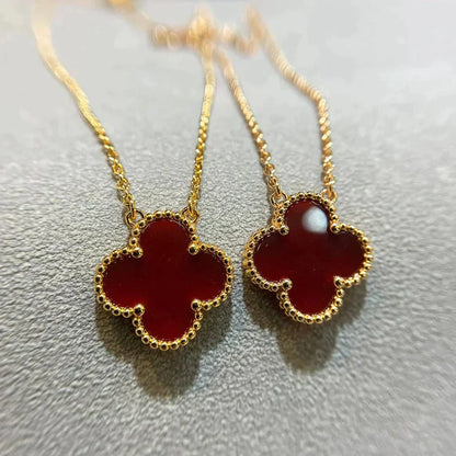 [Basjewels]CLOVER 15MM CARNELIAN SINGLE FLOWER NECKLACE