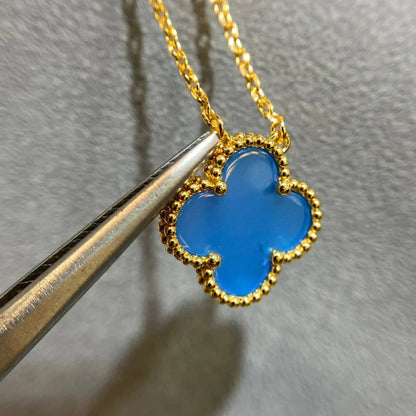 [Basjewels]CLOVER 15MM BLUE AGATE NECKLACE