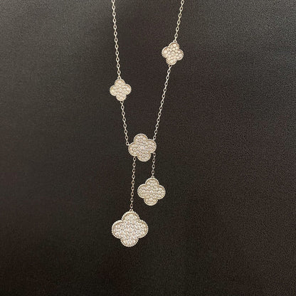 [Basjewels]CLOVER 5 MOTIFS SILVER DIAMONDS NECKLACE