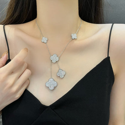 [Basjewels]CLOVER 5 MOTIFS SILVER DIAMONDS NECKLACE